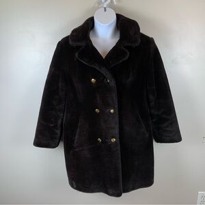 Vintage Pride Of Canada Faux Fur Coat Womens L ? Black  Pea Coat Double Breasted